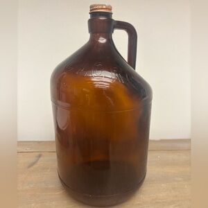 Vintage Amber Glass Clorox Jug with Handle 12.5 inches tall